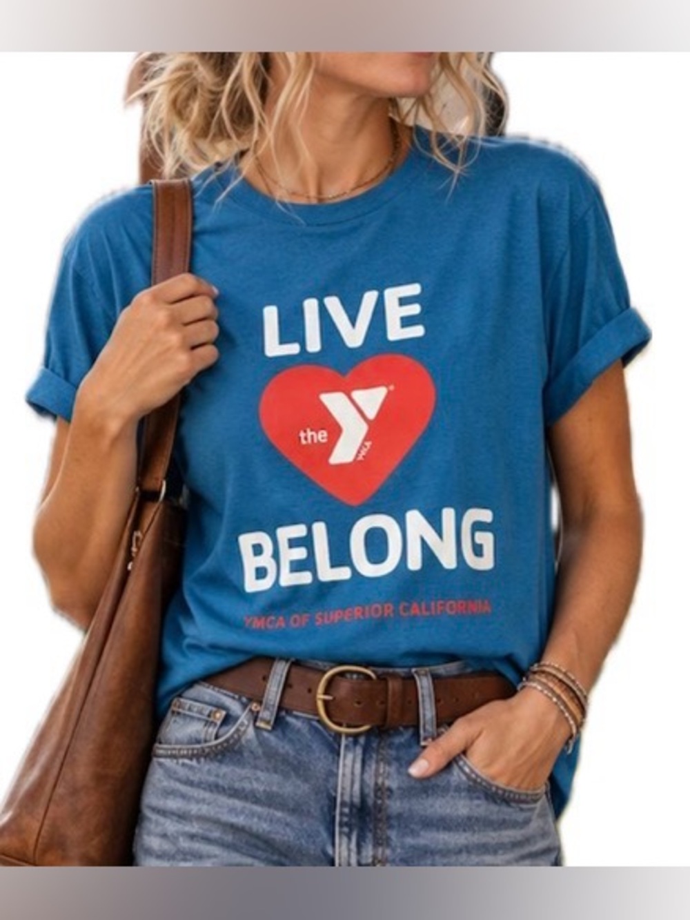 VTG Jerzees YMCA Graphic T-Shirt. Teal/white/Red Heart Logo. Size Medium.